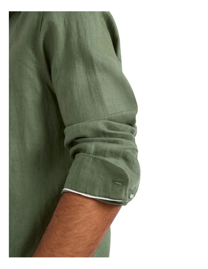 Felix Long Sleeve Linen Shirt in Seaweed image 3