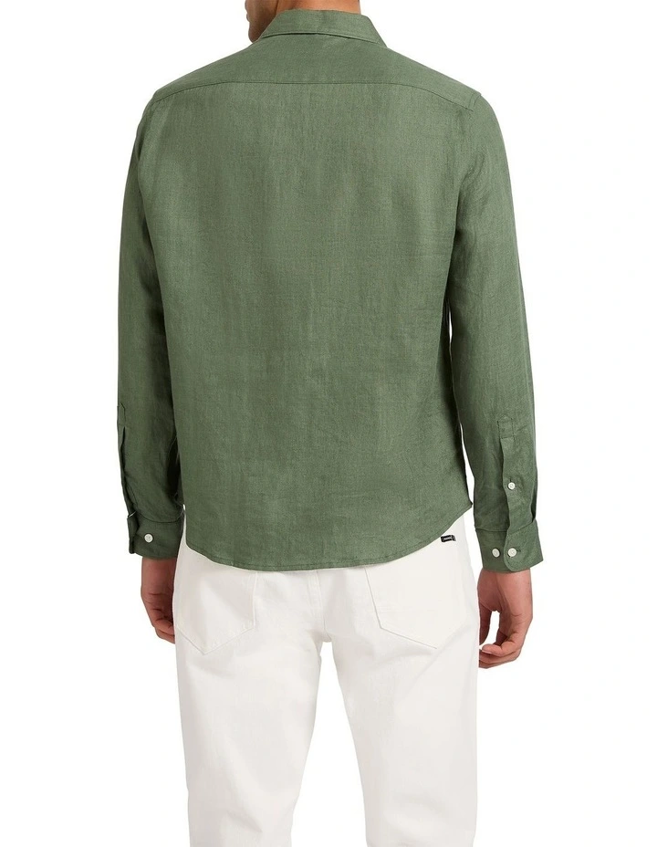 Felix Long Sleeve Linen Shirt in Seaweed image 4