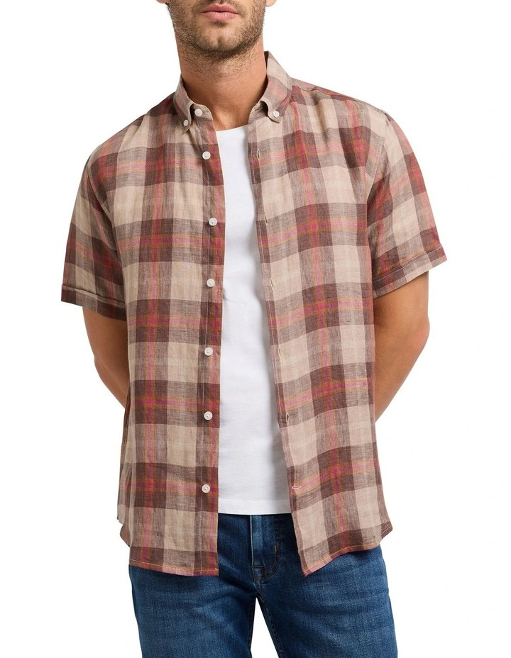 Indy Linen Check Shirt in Terracotta Check image 1