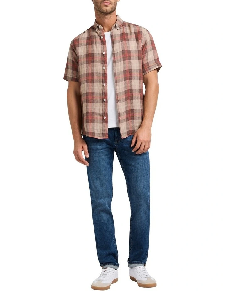 Indy Linen Check Shirt in Terracotta Check image 2