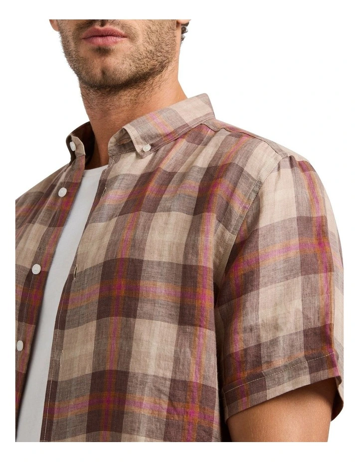 Indy Linen Check Shirt in Terracotta Check image 3