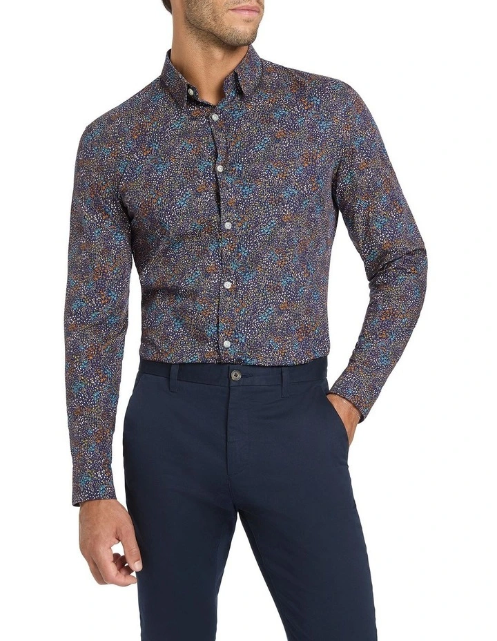 Larson Long Sleeve Stretch Shirt in Midnight Multi image 1