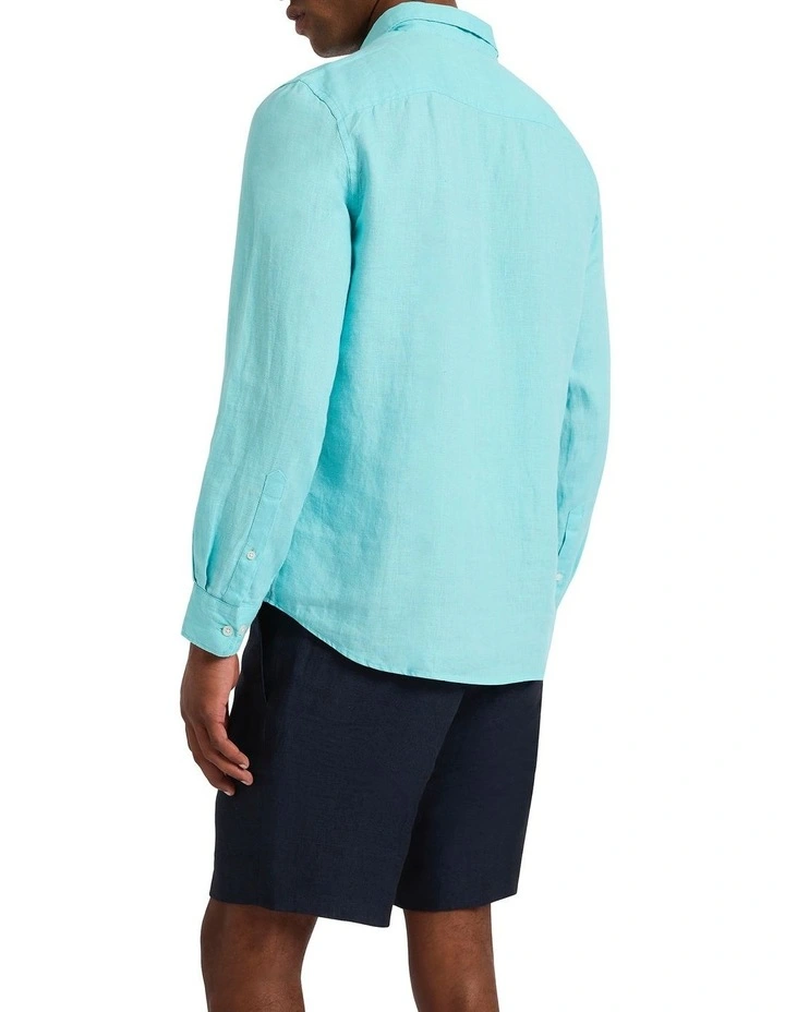 Felix Long Sleeve Linen Shirt in Aqua image 2