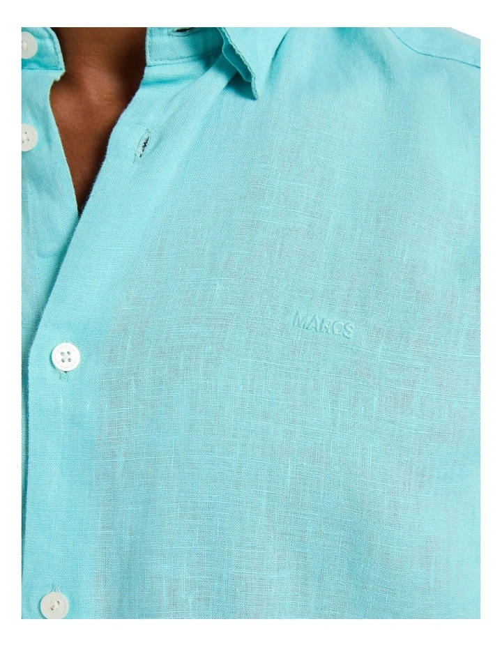 Felix Long Sleeve Linen Shirt in Aqua image 3