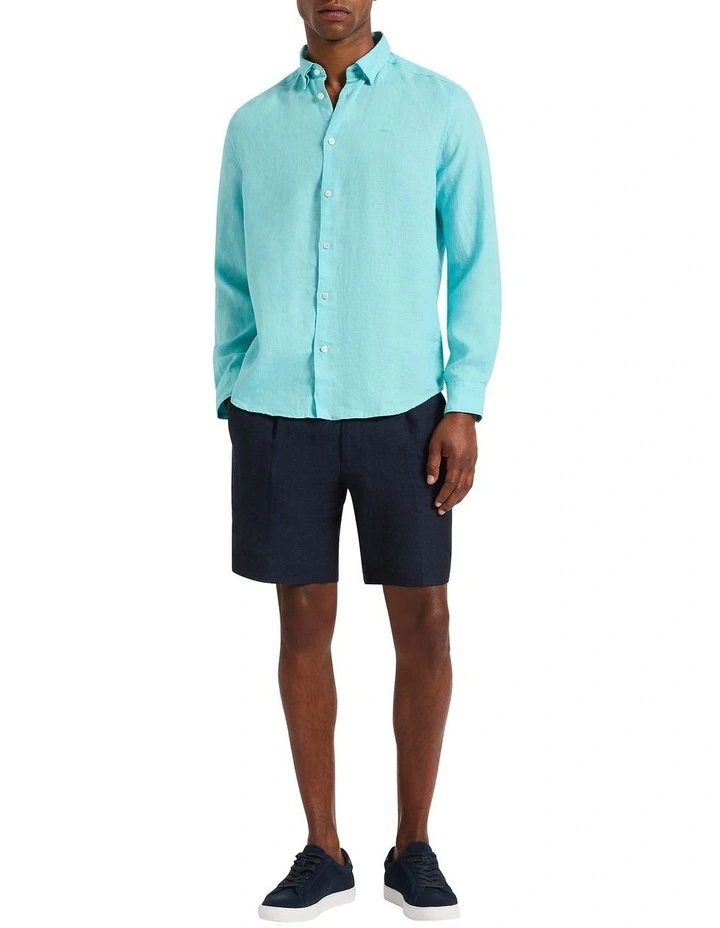 Felix Long Sleeve Linen Shirt in Aqua image 4