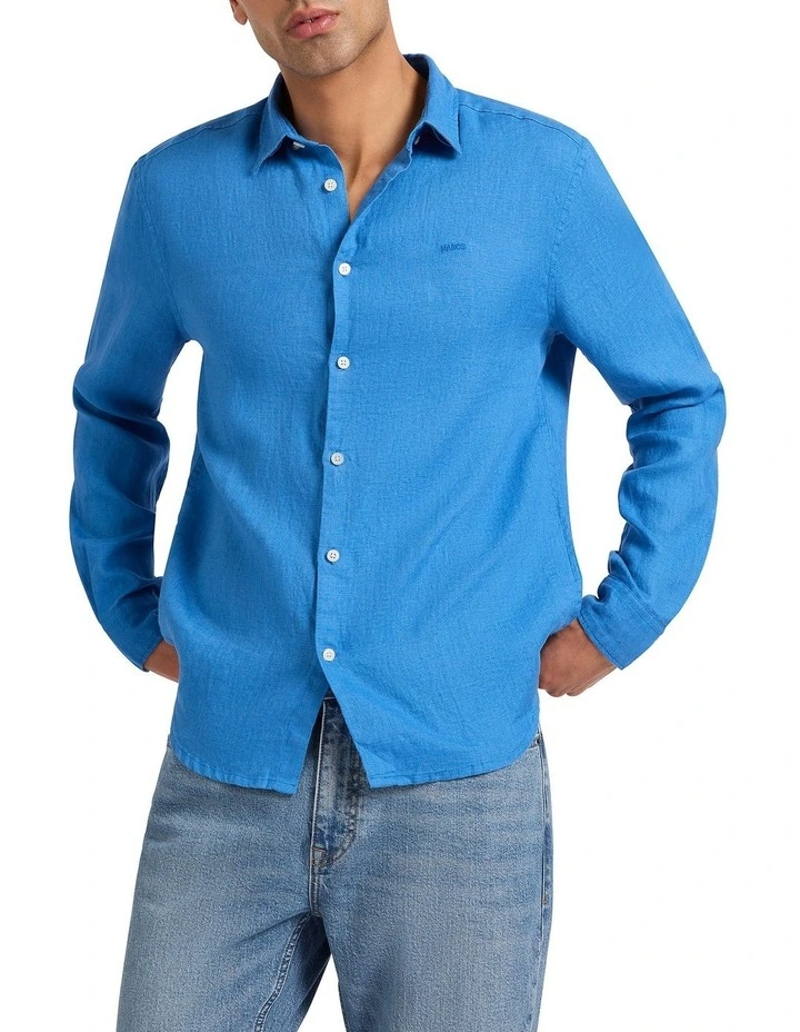 Felix Long Sleeve Linen Shirt in Cobalt image 1