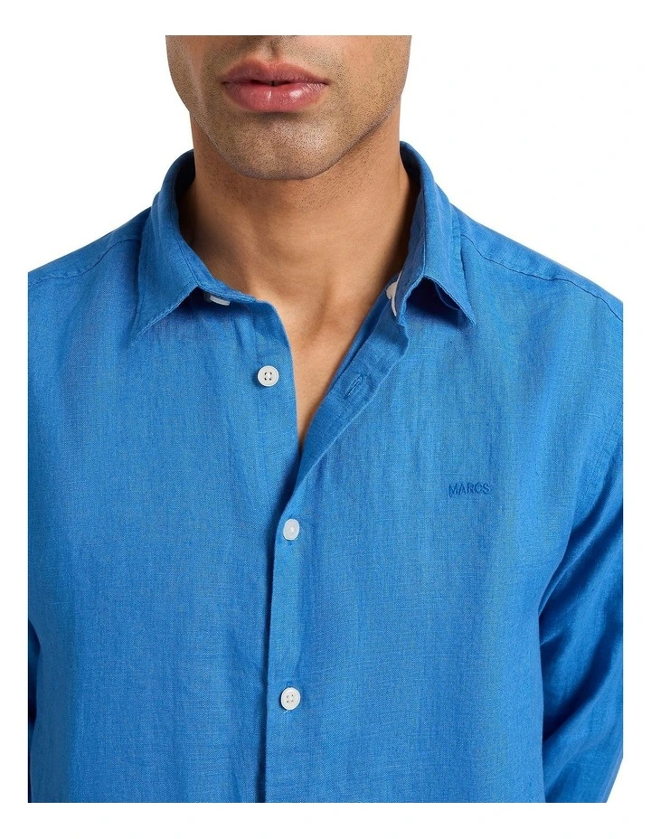 Felix Long Sleeve Linen Shirt in Cobalt image 2