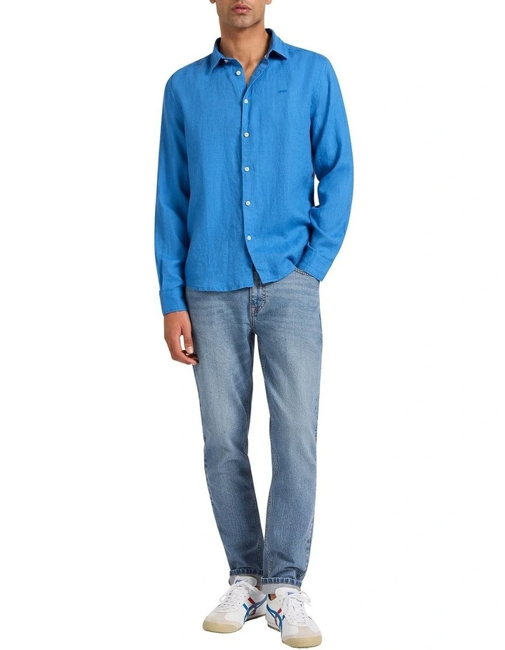 Felix Long Sleeve Linen Shirt in Cobalt image 3