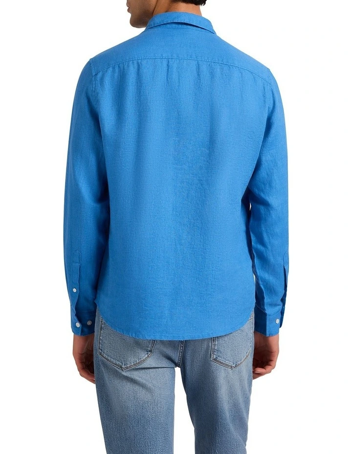 Felix Long Sleeve Linen Shirt in Cobalt image 4