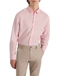 Felix Long Sleeve Linen Shirt in Pink