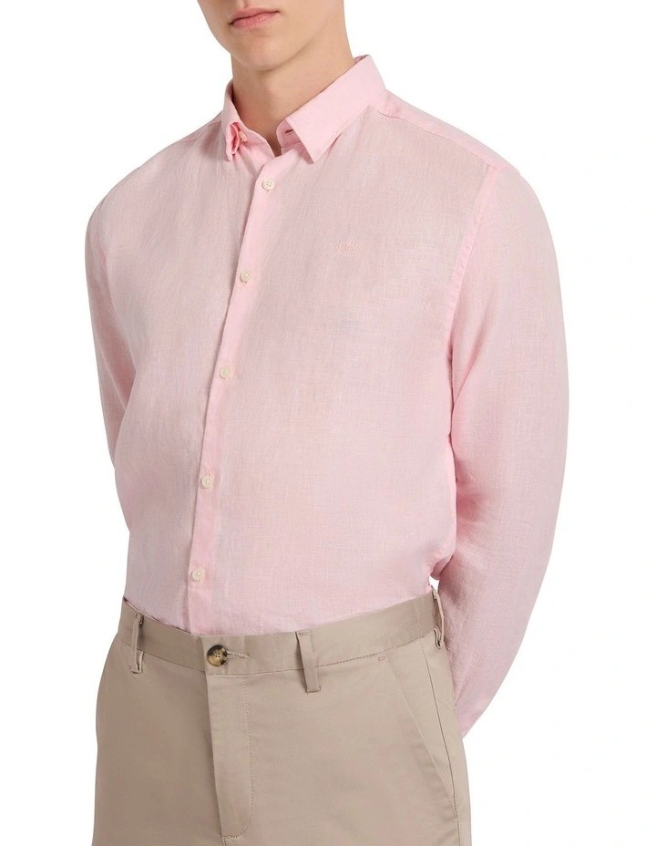 Felix Long Sleeve Linen Shirt in Pink image 2