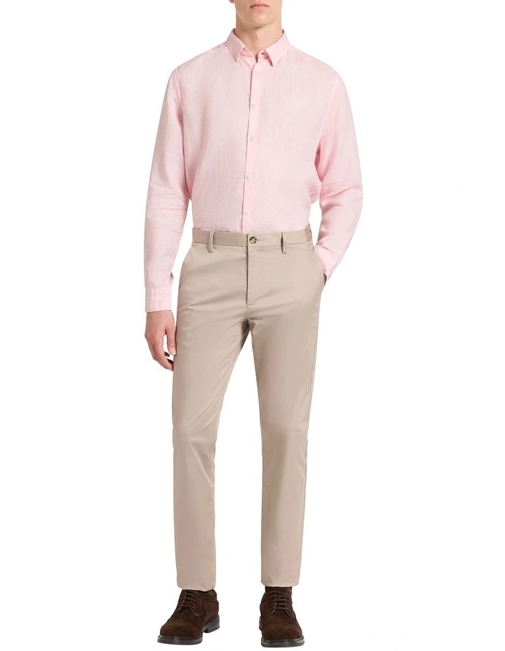 Felix Long Sleeve Linen Shirt in Pink image 3