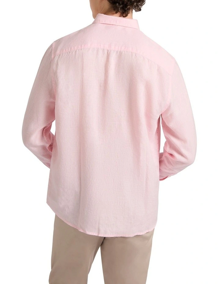 Felix Long Sleeve Linen Shirt in Pink image 4