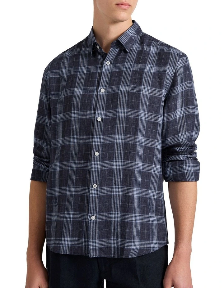 Howard Check Linen Shirt in Blue Check image 1