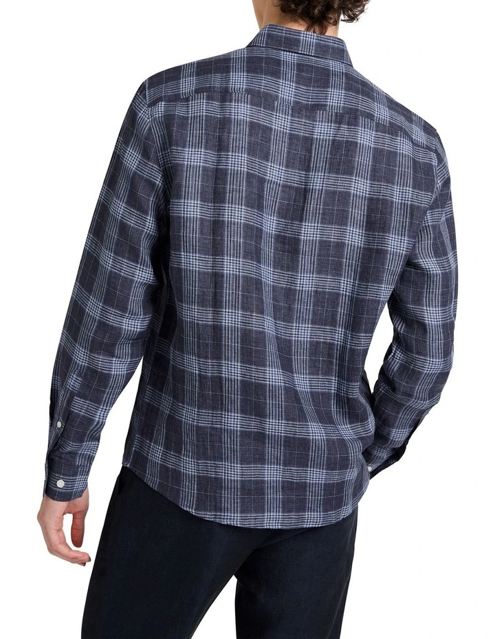 Howard Check Linen Shirt in Blue Check image 2
