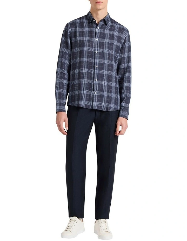Howard Check Linen Shirt in Blue Check image 3