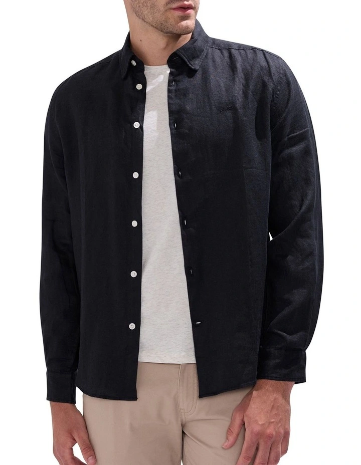 Felix Long Sleeve Linen Shirt in Black image 1