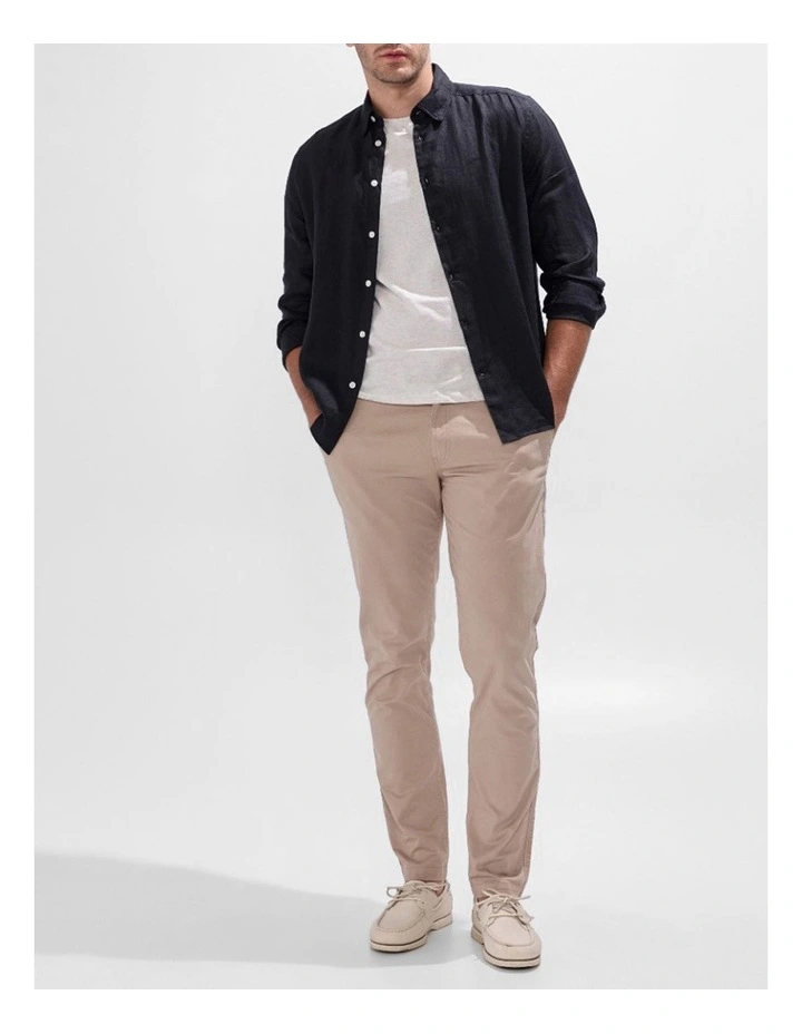 Felix Long Sleeve Linen Shirt in Black image 2