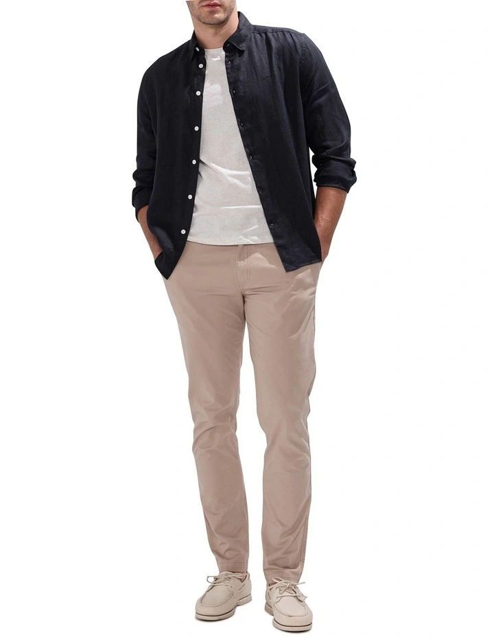 Felix Long Sleeve Linen Shirt in Black image 2