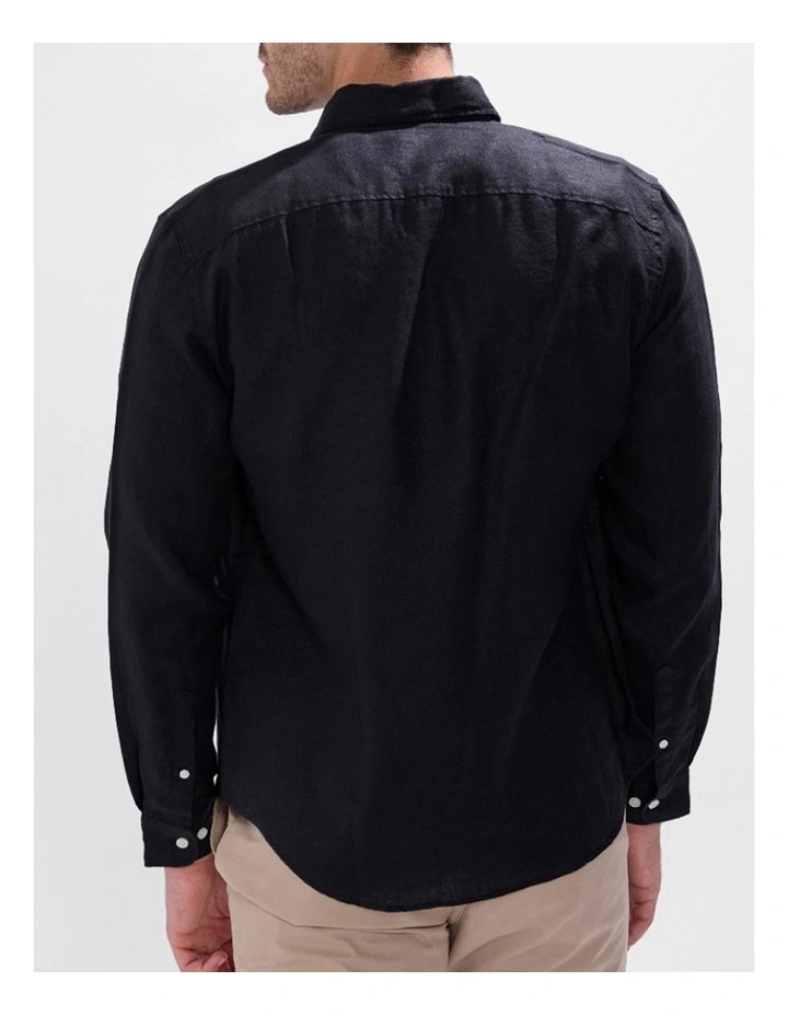 Felix Long Sleeve Linen Shirt in Black image 3