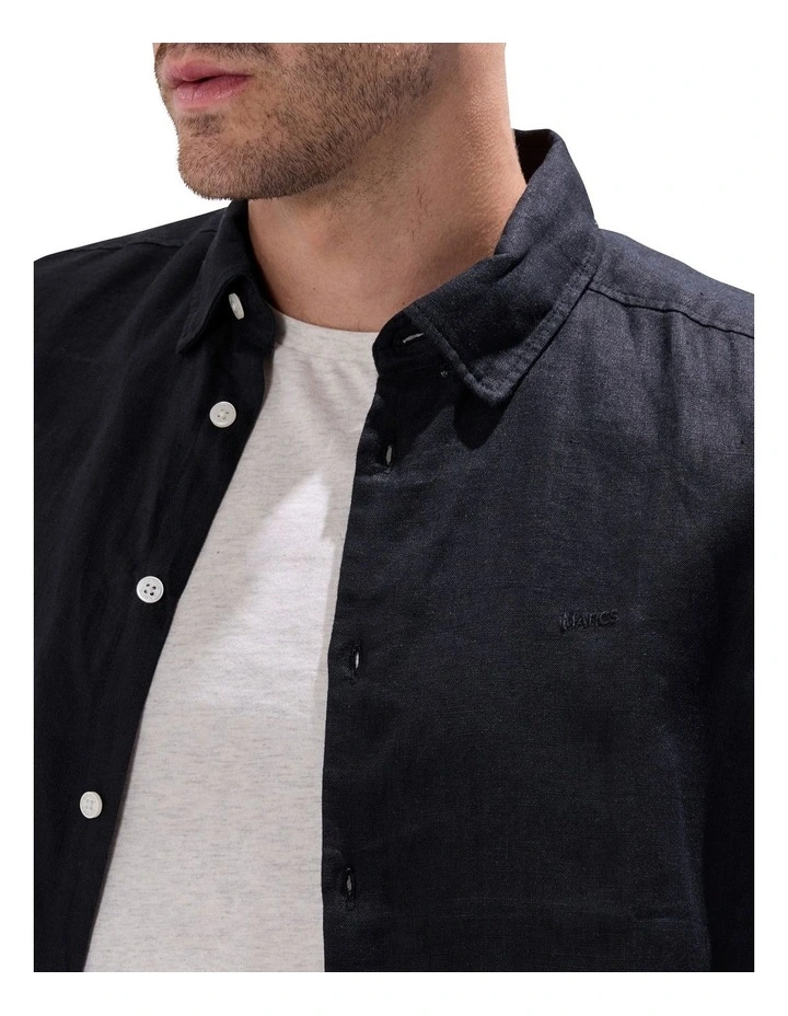 Felix Long Sleeve Linen Shirt in Black image 3