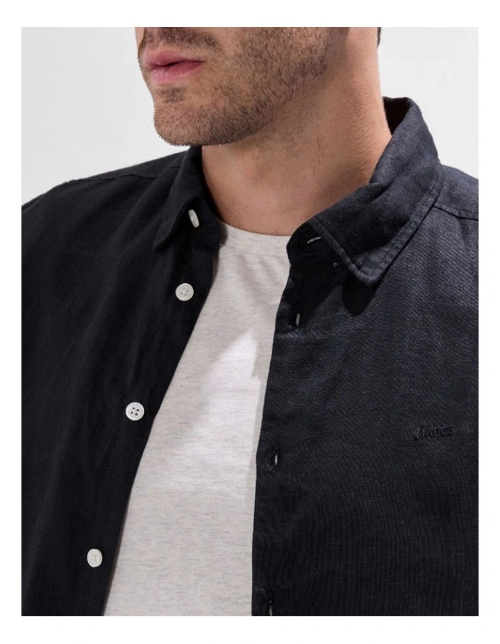 Felix Long Sleeve Linen Shirt in Black image 4