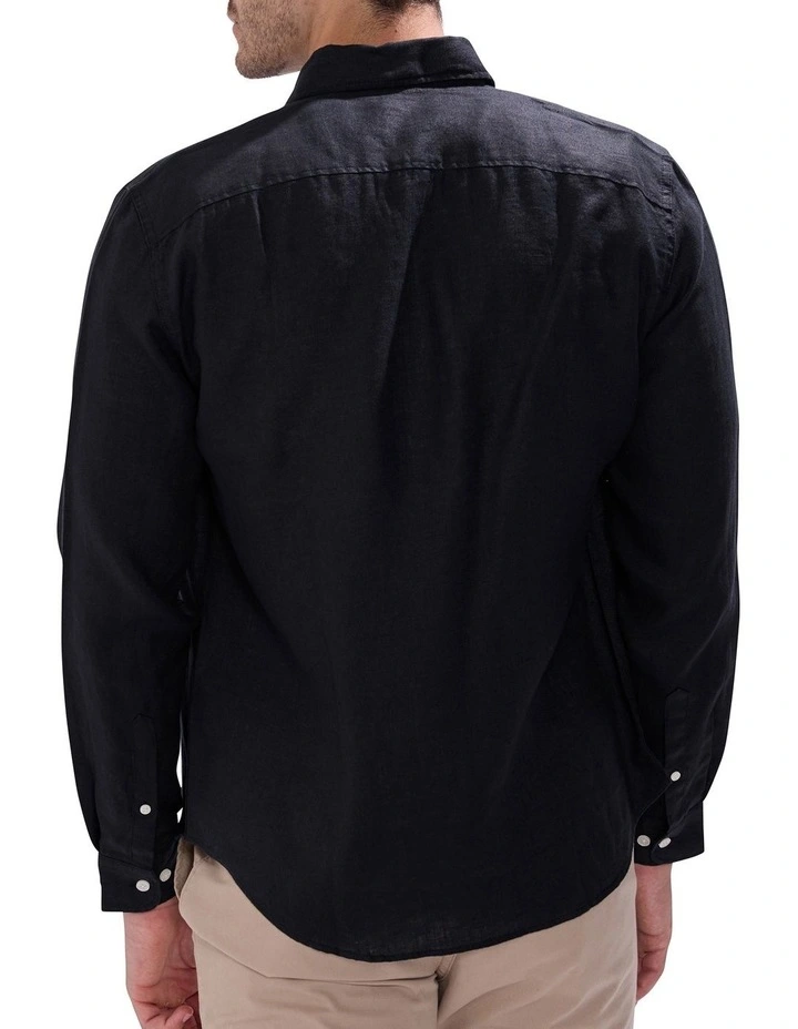 Felix Long Sleeve Linen Shirt in Black image 4