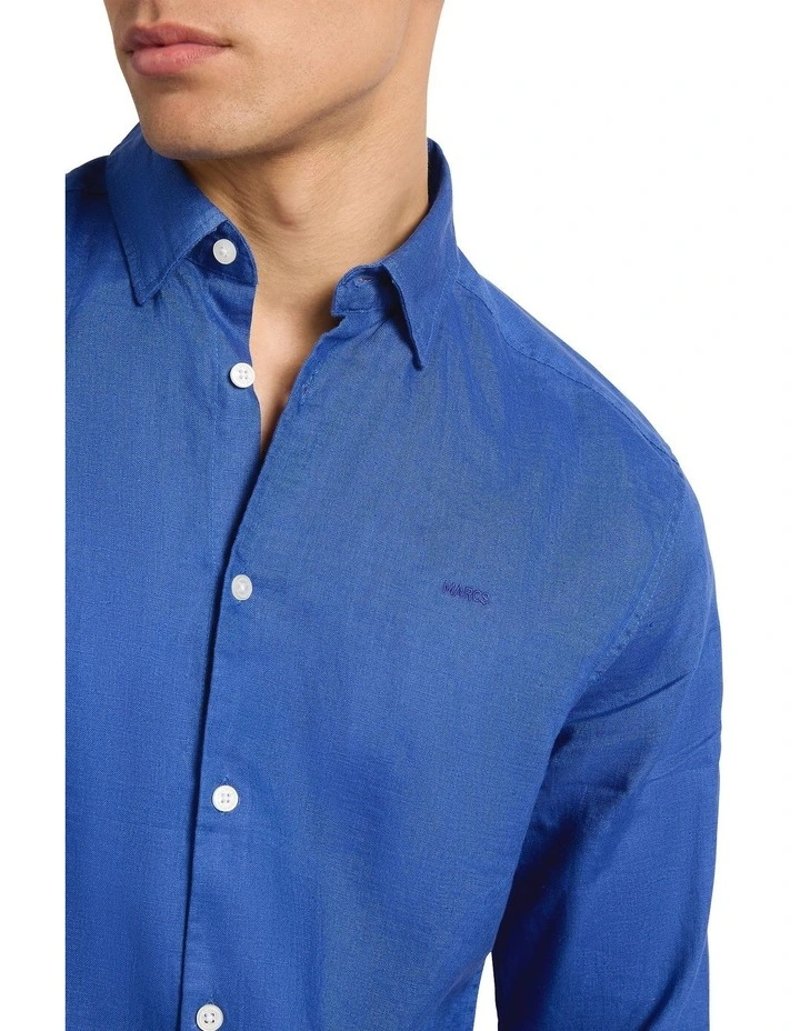 Felix Long Sleeve Linen Shirt in Cobalt Blue image 3