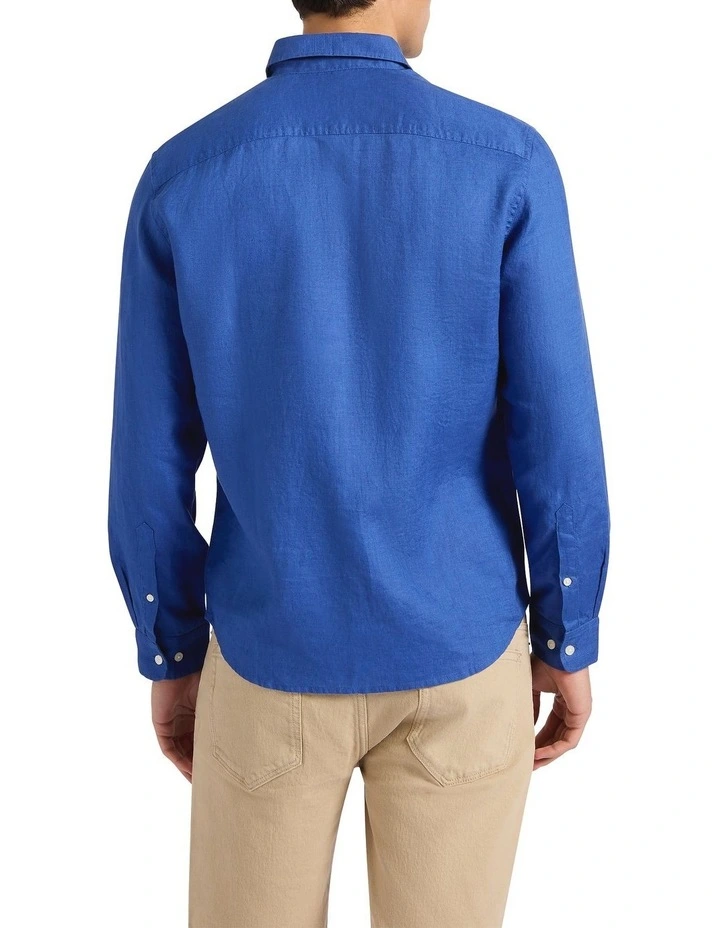 Felix Long Sleeve Linen Shirt in Cobalt Blue image 4