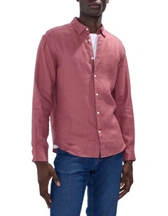 Felix Long Sleeve Linen Shirt in Deco Rose