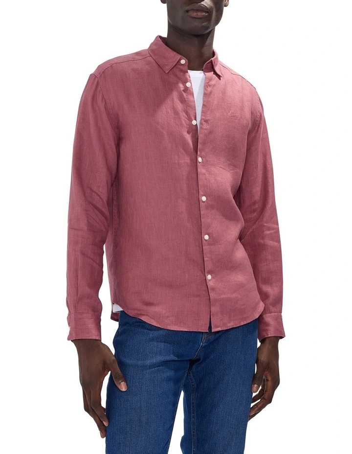 Felix Long Sleeve Linen Shirt in Deco Rose image 1