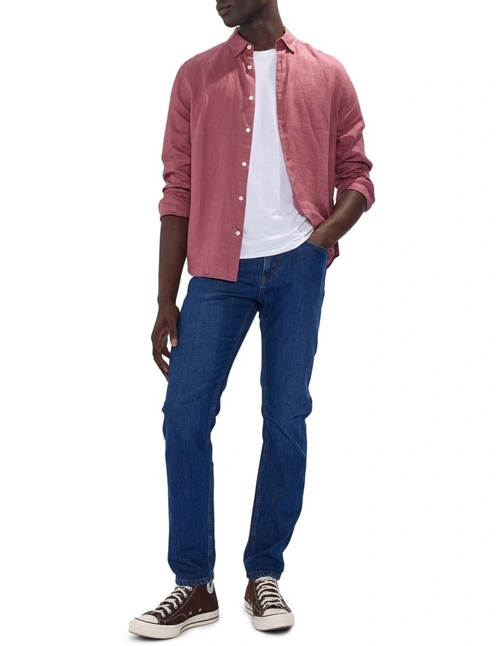 Felix Long Sleeve Linen Shirt in Deco Rose image 2