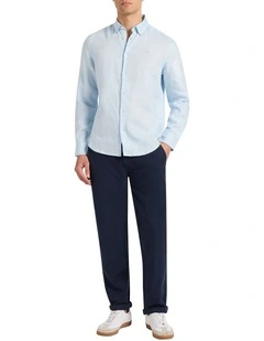 Felix Long Sleeve Linen Shirt in Sky Blue