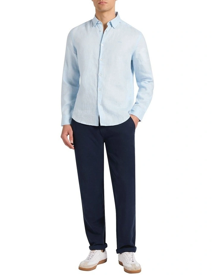 Felix Long Sleeve Linen Shirt in Sky Blue image 1