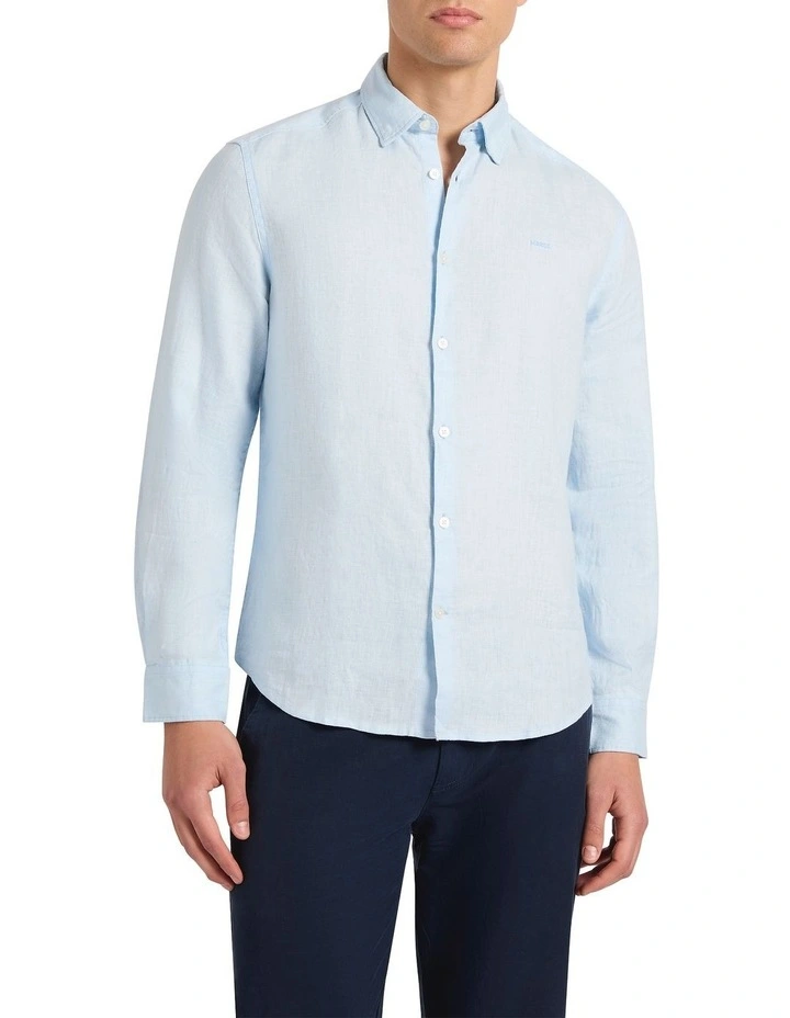 Felix Long Sleeve Linen Shirt in Sky Blue image 2
