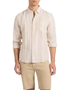 Sherlock Stripe Linen Shirt in Neutral Stripe
