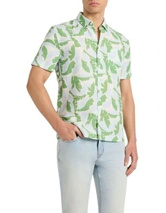 Identity Leaf Linen Mix Shirt in Green Multi