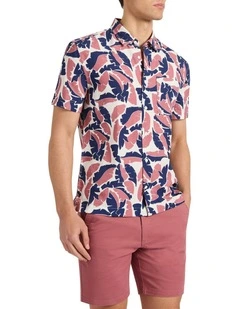 Identity Leaf Linen Mix Shirt in Navy Multi