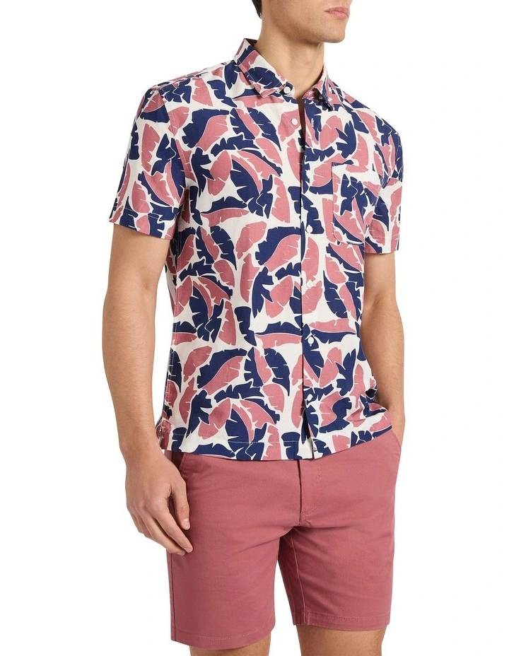 Identity Leaf Linen Mix Shirt in Navy Multi image 1