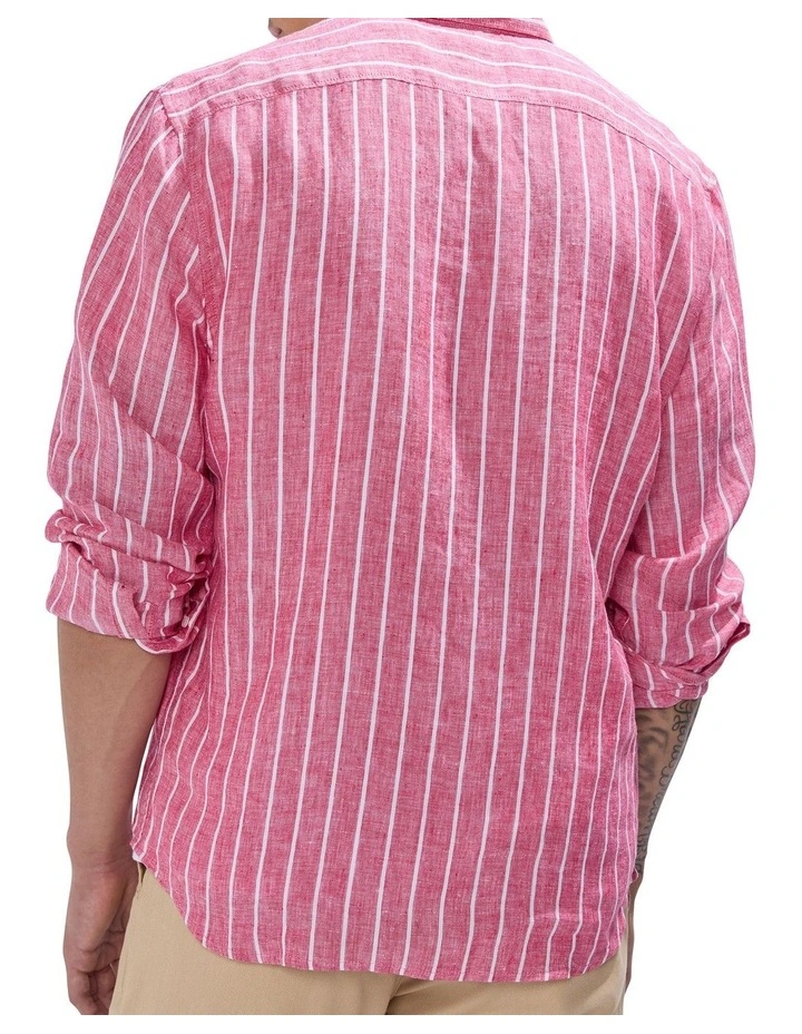Felix Long Sleeve Stripe Linen Shirt in Fuchsia Stripe image 4