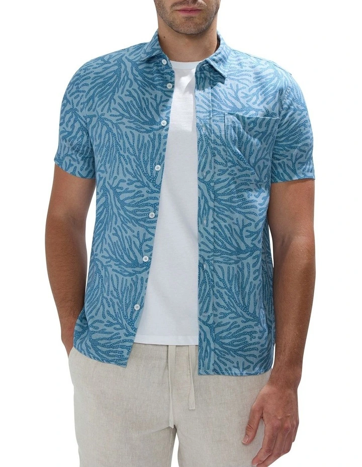 Once And Coral Linen Mix Shirt in Blue Multi image 1