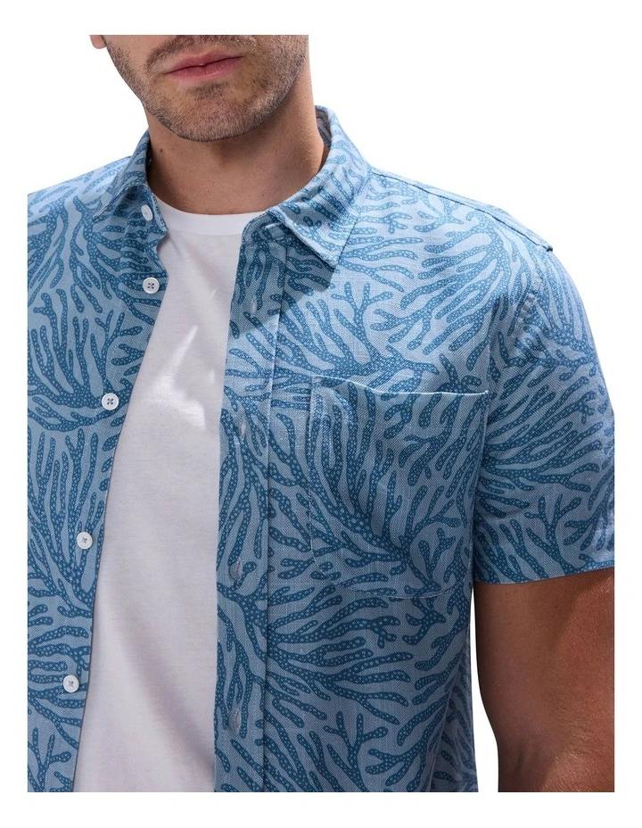 Once And Coral Linen Mix Shirt in Blue Multi image 3