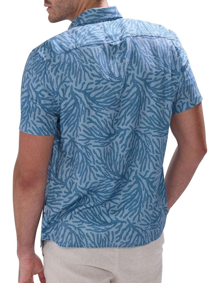 Once And Coral Linen Mix Shirt in Blue Multi image 4