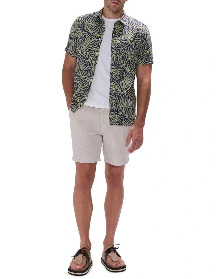 Once And Coral Linen Mix Shirt in Navy Multi image 2