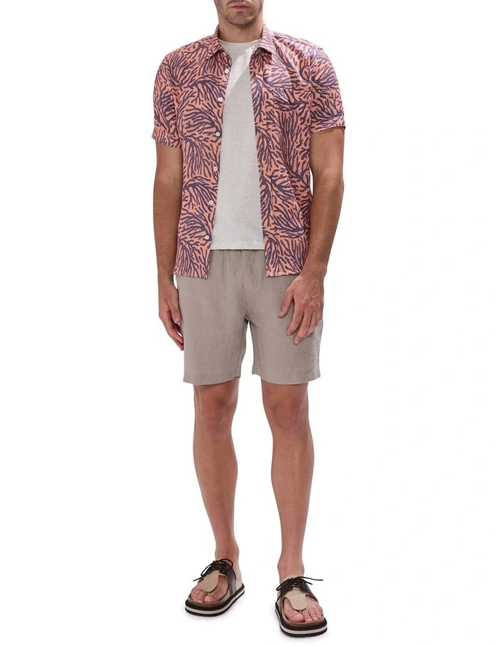 Once And Coral Linen Mix Shirt in Peach Multi image 2