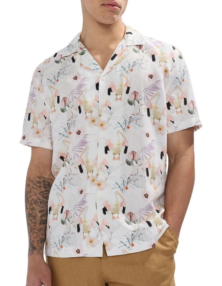 Point Beak Linen Blend Shirt in Ivory Multi image 1