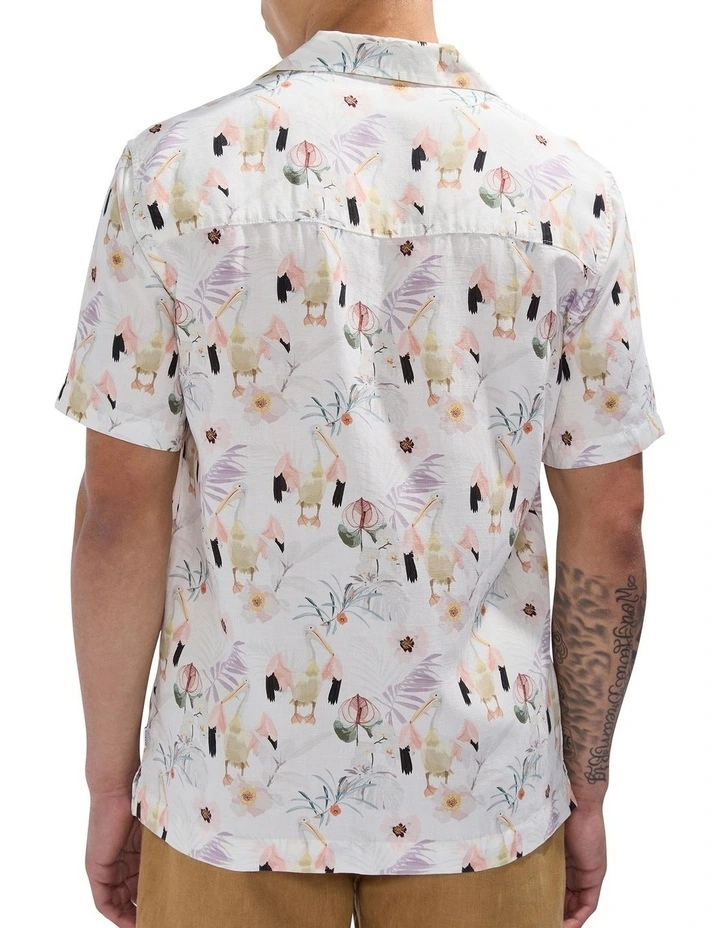 Point Beak Linen Blend Shirt in Ivory Multi image 4