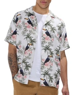 Tropical Thunder Linen Shirt in Ivory Multi