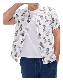 Pina Colada Linen Shirt in White Multi