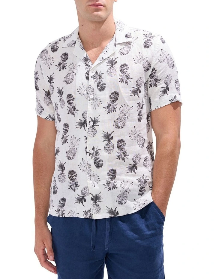 Pina Colada Linen Shirt in White Multi image 4